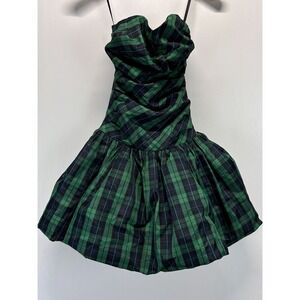 Luella Bartley for Target Mini Bubble Dress Sz 1 Green Navy Tartan Plaid Emo